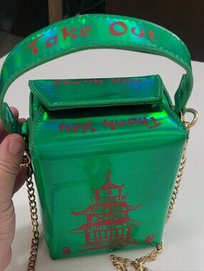 BAM Forever Green Holographic Chinese Take Out Box Novelty Crossbody Purse Bag